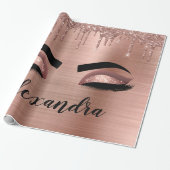 Roos Gold Glitter Sparkle Eyelashes Monogram Naam Cadeaupapier (Uitgerold)