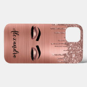 Roos Gold Glitter Sparkle Eyelashes Monogram Naam Case-Mate iPhone Case (Achterkant (horizontaal))