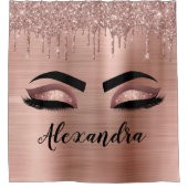 Roos Gold Glitter Sparkle Eyelashes Monogram Naam Douchegordijn (Voorkant)