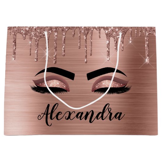 Roos Gold Glitter Sparkle Eyelashes Monogram Naam Groot Cadeauzakje (Voorkant)