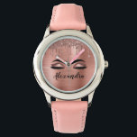 Roos Gold Glitter Sparkle Eyelashes Monogram Naam Horloge<br><div class="desc">Roos Gold Faux Folie Metallic Sparkle Glitter Brushed Metal Monogram Name and Initiaal Eyelashes (Lashes),  Eyelash Extensions and Eyes Blush Pink Makeup Watch. Dit maakt het perfecte mooie cadeau van 16 jaar,  bruiloft,  vrijgezellenfeest,  verjaardagsdag,  baby shower of vrijgezellenfeest voor iemand die haar kamer in een trendy coole stijl versiert.</div>