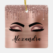 Roos Gold Glitter Sparkle Eyelashes Monogram Naam Keramisch Ornament (Voorkant)