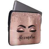 Roos Gold Glitter Sparkle Eyelashes Monogram Naam Laptop Sleeve (Voorkant Rechts)