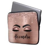 Roos Gold Glitter Sparkle Eyelashes Monogram Naam Laptop Sleeve (Voorkant Links)