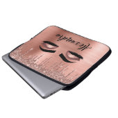 Roos Gold Glitter Sparkle Eyelashes Monogram Naam Laptop Sleeve (Voorkant onderkant)