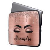 Roos Gold Glitter Sparkle Eyelashes Monogram Naam Laptop Sleeve (Voorkant Links)