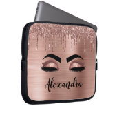 Roos Gold Glitter Sparkle Eyelashes Monogram Naam Laptop Sleeve (Voorkant Rechts)