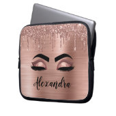 Roos Gold Glitter Sparkle Eyelashes Monogram Naam Laptop Sleeve (Voorkant Links)