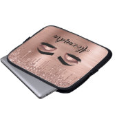 Roos Gold Glitter Sparkle Eyelashes Monogram Naam Laptop Sleeve (Voorkant onderkant)
