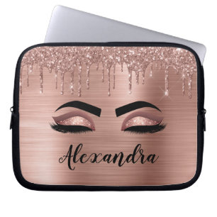 Roos Gold Glitter Sparkle Eyelashes Monogram Naam Laptop Sleeve