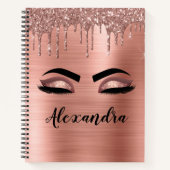 Roos Gold Glitter Sparkle Eyelashes Monogram Naam Notitieboek (Voorkant)