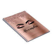 Roos Gold Glitter Sparkle Eyelashes Monogram Naam Notitieboek (Rechterzijde)