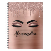Roos Gold Glitter Sparkle Eyelashes Monogram Naam Notitieboek (Voorkant)