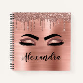 Roos Gold Glitter Sparkle Eyelashes Monogram Naam Notitieboek (Voorkant)