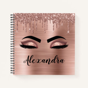 Roos Gold Glitter Sparkle Eyelashes Monogram Naam Notitieboek