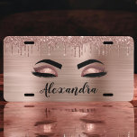 Roos Gold Glitter Sparkle Eyelashes Monogram Naam Nummerplaat<br><div class="desc">Roos Gold Faux Folie Metallic Sparkle Glitter Brushed Metal Monogram Naam en Initiaal Wimpers (Lashes), Wimper Extensions en Eyes Blush Pink Makeup License Bord Hoesje. Dit cadeau is het perfecte cadeau voor 16 jaar, bruiloft, vrijgezellenfeest, jubileum, baby shower of vrijgezellenfeest voor iemand die op zoek is naar een trendy coole...</div>