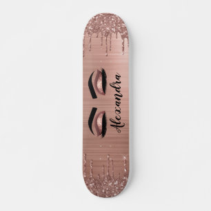 Roos Gold Glitter Sparkle Eyelashes Monogram Naam Persoonlijk Skateboard