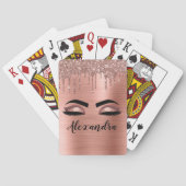 Roos Gold Glitter Sparkle Eyelashes Monogram Naam Pokerkaarten (Achterkant)