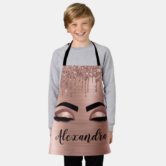 Roos Gold Glitter Sparkle Eyelashes Monogram Naam Schort (Gedragen)