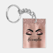 Roos Gold Glitter Sparkle Eyelashes Monogram Naam Sleutelhanger (Voorkant Links)