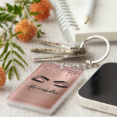 Roos Gold Glitter Sparkle Eyelashes Monogram Naam Sleutelhanger (Voorkant Rechts)