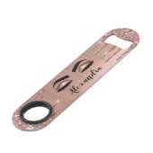 Roos Gold Glitter Sparkle Eyelashes Monogram Naam Speed Flessenopener (Voorkant Gekanteld)