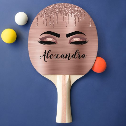 Roos Gold Glitter Sparkle Eyelashes Monogram Naam Tafeltennisbatje