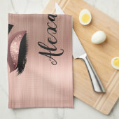 Roos Gold Glitter Sparkle Eyelashes Monogram Naam Theedoek (Quarter Fold)