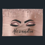 Roos Gold Glitter Sparkle Eyelashes Monogram Naam Theedoek<br><div class="desc">Roos Gold Faux Folie Metallic Sparkle Glitter Brushed Metal Monogram Naam en Initiaal Wimpers (Wimpers),  Wimper Extensions en Eyes Blush Pink Keukendoek. Het ontwerp maakt de perfecte lieve 16 jarige,  bruiloft,  vrijgezellenfeest,  jubileum,  baby shower of vrijgezellenfeest cadeau voor iemand die op zoek is naar een trendy coole stijl.</div>