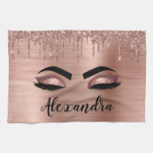 Roos Gold Glitter Sparkle Eyelashes Monogram Naam Theedoek (Horizontaal)