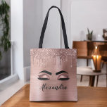 Roos Gold Glitter Sparkle Eyelashes Monogram Naam Tote Bag<br><div class="desc">Roos Gold Faux Folie Metallic Sparkle Glitter Brushed Metal Monogram Naam en Initiaal Wimpers (wimpers),  Wimper Extensions en Eyes Blush Pink Make-up Bag. Het kussen maakt de perfecte lieve 16 verjaardags-,  bruiloft-,  vrijgezellenfeest-,  jubileum-,  baby shower- of vrijgezellenfeestcadeau voor iemand die haar kamer in trendy coole stijl inricht.</div>