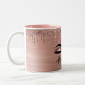 Roos Gold Glitter Sparkle Eyelashes Monogram Naam Tweekleurige Koffiemok (Links)