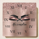 Roos Gold Glitter Sparkle Eyelashes Monogram Naam Vierkante Klok<br><div class="desc">Rose Gold Faux Foil Metallic Sparkle Glitter Brushed Metal Monogram Name and Initial Eyelashes (Lashes),  Eyelash Extensions and Eyes Blush Pink cute wall clock. The design makes the perfect sweet 16 birthday,  wedding,  bridal shower,  verjaarary,  baby shower or bachelorette party gift for someone looking for a trendy cool style.</div>