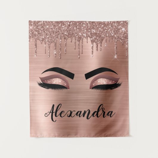 Roos Gold Glitter Sparkle Eyelashes Monogram Naam Wandkleed (Voorkant)