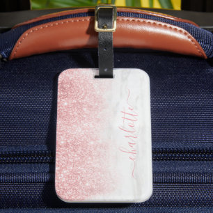 Roos Gold Glitter Sparkle Marble Persoonlijke naam Bagagelabel