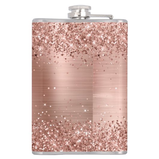 Roos Gold Glitter Sparkle Monogram geborsteld staa Heupfles (Achterkant)