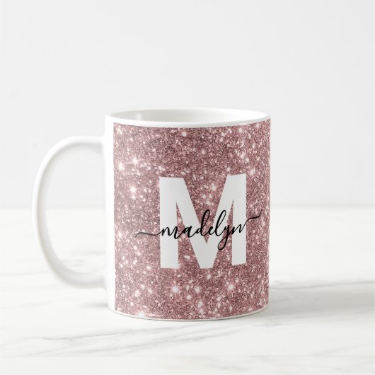 Roos Gold Glitter Sparkle Monogram Koffiemok (Links)