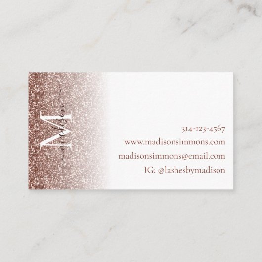 Roos Gold Glitter Sparkle Monogram Script Naam Visitekaartje (Achterkant)