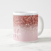 Roos Gold Glitter Sparkle Ombre Monogram Naam Grote Koffiekop (Voorkant rechts)