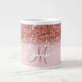 Roos Gold Glitter Sparkle Ombre Monogram Naam Grote Koffiekop (Voorkant)