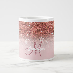 Roos Gold Glitter Sparkle Ombre Monogram Naam Grote Koffiekop