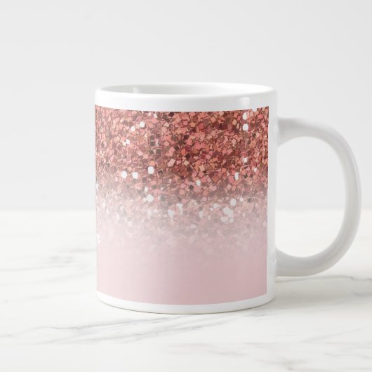Roos Gold Glitter Sparkle Ombre Monogram Naam Grote Koffiekop (Rechts)