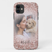 Roos Gold Glitter Sparkle Photo Monogram iPhone Ca Case-Mate iPhone Case (Achterkant)