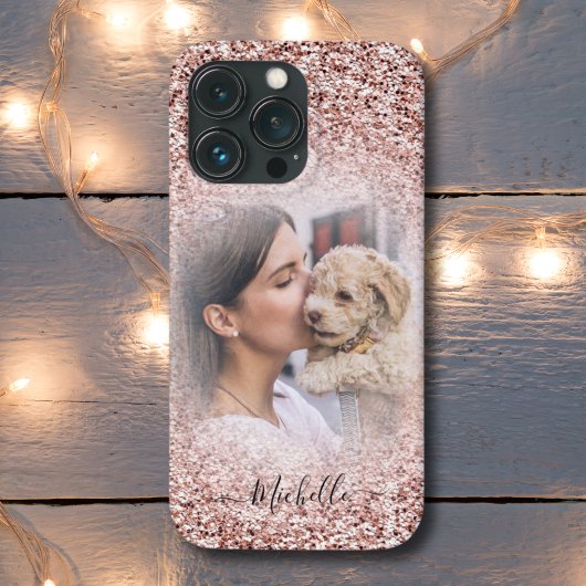 Roos Gold Glitter Sparkle Photo Monogram iPhone Case-Mate iPhone Case