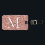 Roos Gold Glitter Sparkle Script Naam Monogram Bagagelabel<br><div class="desc">Roos Gold Glitter Sparkle Elegant Girly Script Swash Naam Monogram Tas Label</div>