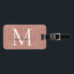 Roos Gold Glitter Sparkle Script Naam Monogram Bagagelabel<br><div class="desc">Roos Gold Glitter Sparkle Elegant Girly Script Swash Naam Monogram Tas Label</div>