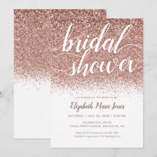 Roos Gold Glitter Sparkle Script Vrijgezellenfeest Kaart (Voorkant / Achterkant)