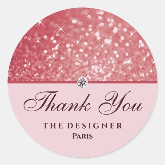 Roos Gold Glitter Sparkle Stars Diamond Rhinestone Ronde Sticker (Voorkant)