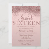 Roos Gold Glitter Sparkle Sweet 16 Birthday Kaart (Voorkant)