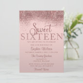 Roos Gold Glitter Sparkle Sweet 16 Birthday Kaart (Staand voorkant)
